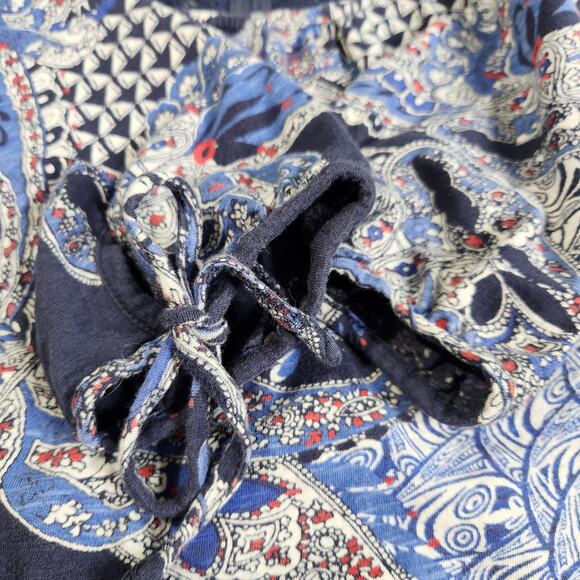 Lucky Brand Blue Paisley Crochet Lace Button Down Back Blouse Size XL - Picture 5 of 10